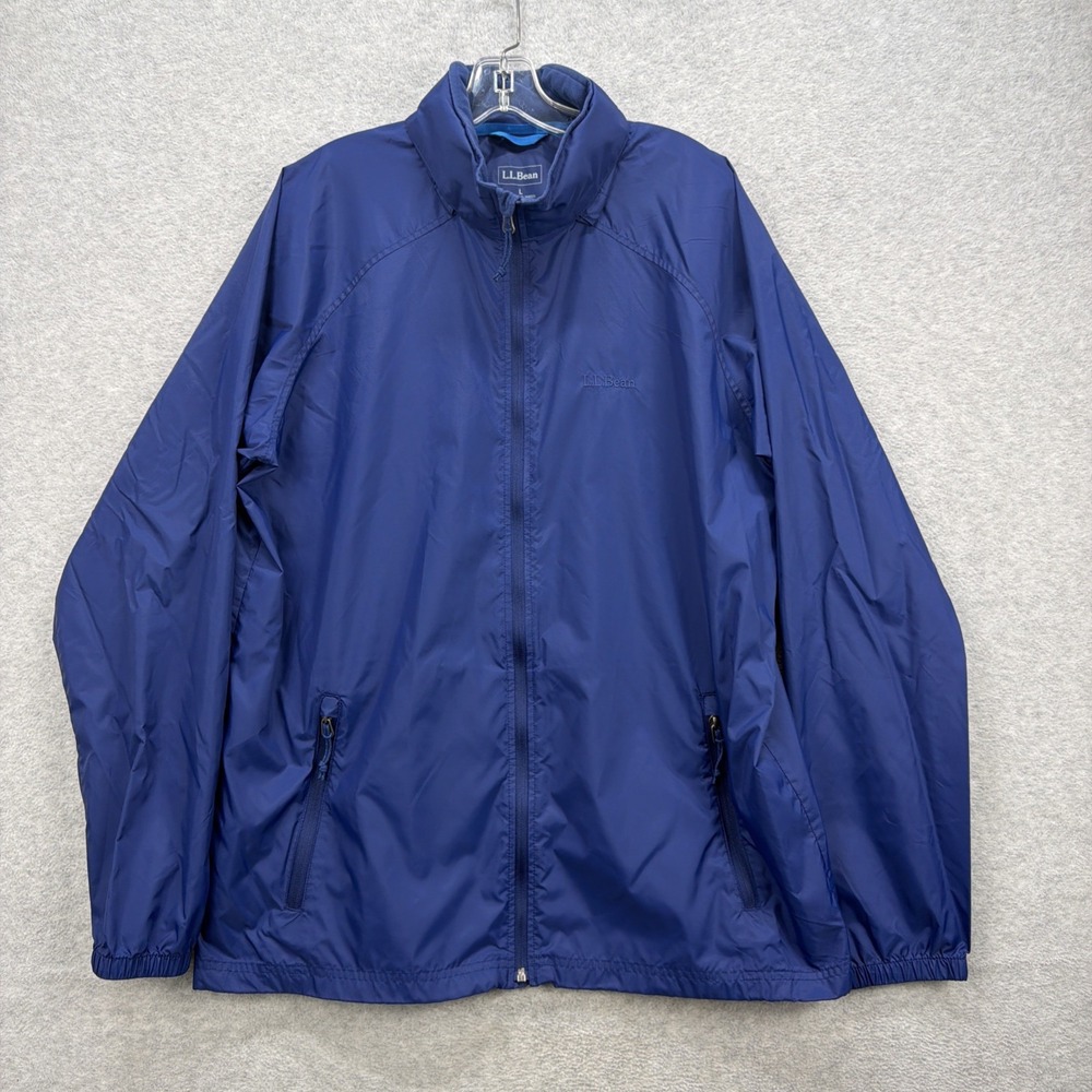 LL Bean Rain Jacket Mens Large Tall Blue Nylon Windbreaker Full Zip Ripstop Coat